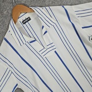 Men's JOHN P White & Blue Stripes 100% Bamboo Cotton V-Neck Shirt Size L SPOTS